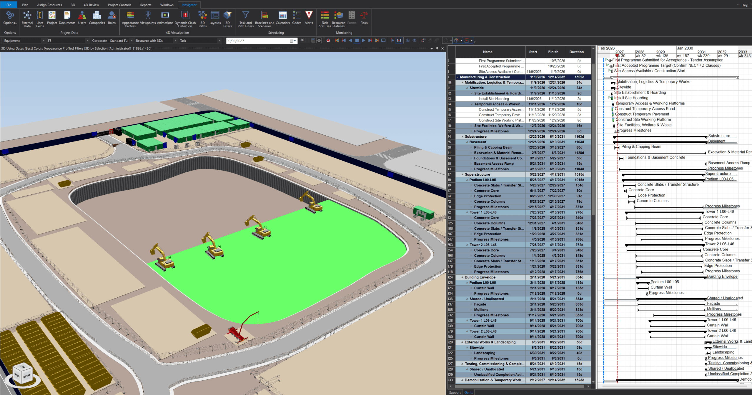 4D excavation and substructure sequence for the Dancing Twin Towers